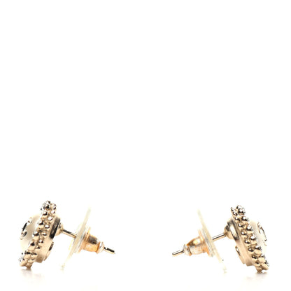 Chanel Pearl Crystal CC Round Earrings Light Gold 3 of 5