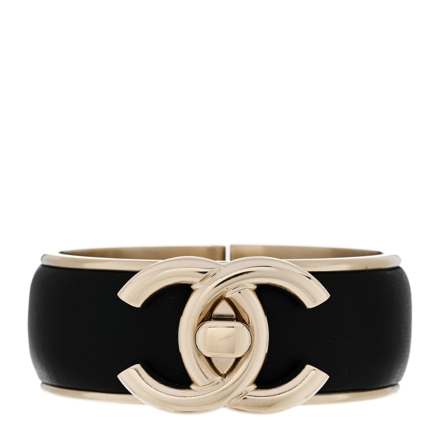 Chanel Lambskin CC Turnlock Cuff Bracelet Black Gold 1 of 5