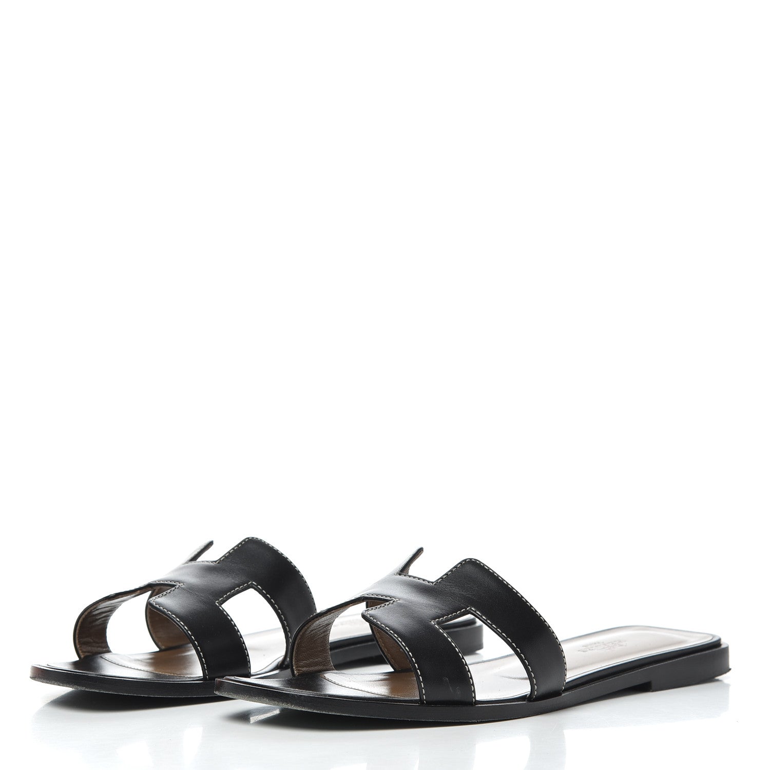 Hermes Box Calfskin Oran Sandals 38.5 Black 3 of 18