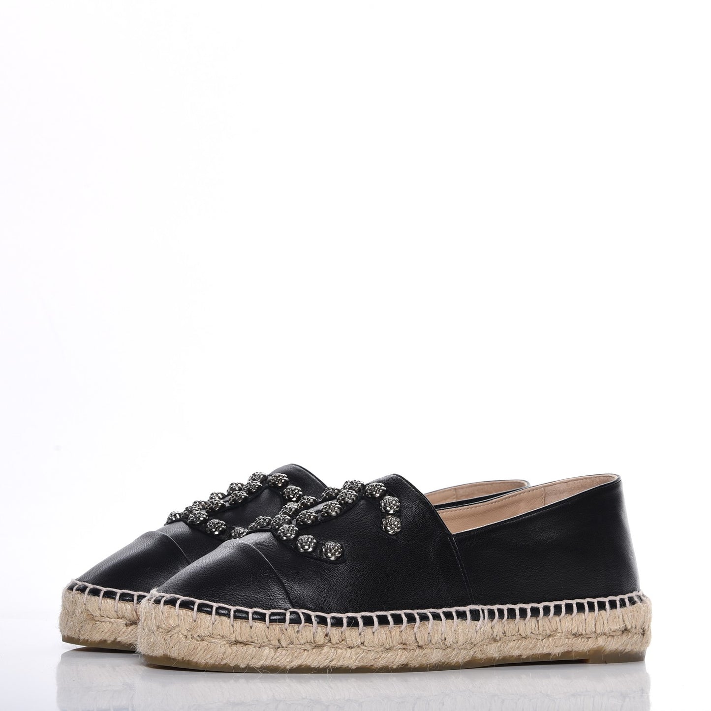 Lambskin Camellia CC Stud Espadrilles 39 Black