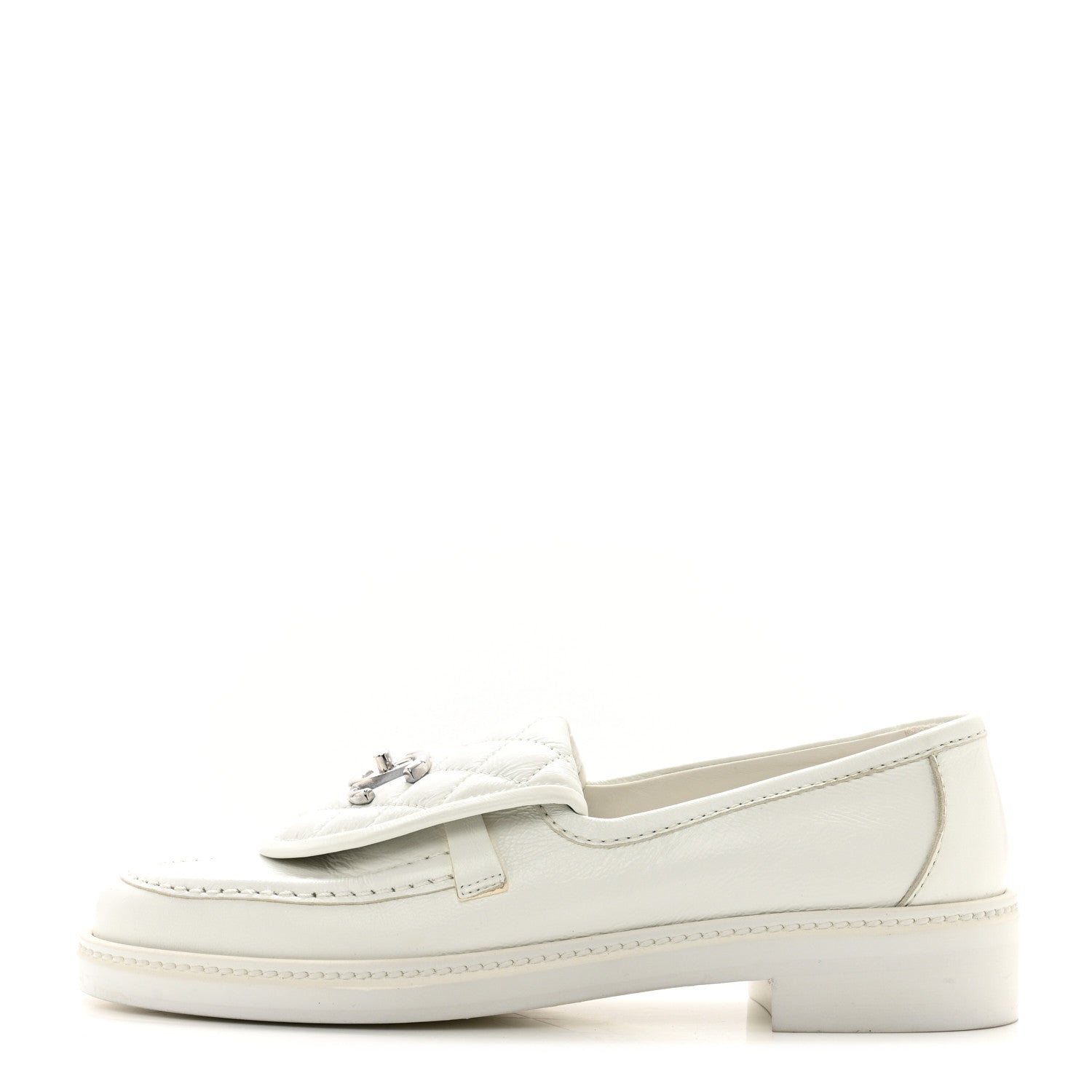 Chanel Shiny Lambskin Quilted CC Turnlock Loafers 38 White 1 of 9