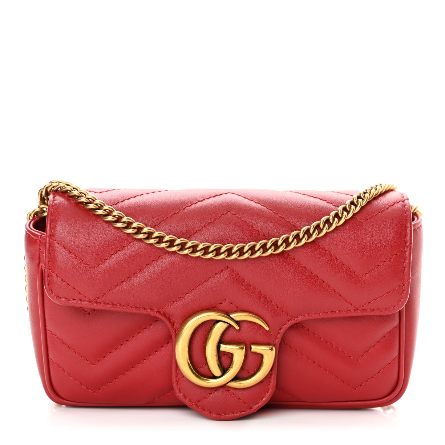 Calfskin Matelasse Super Mini GG Marmont Shoulder Bag Hibiscus Red