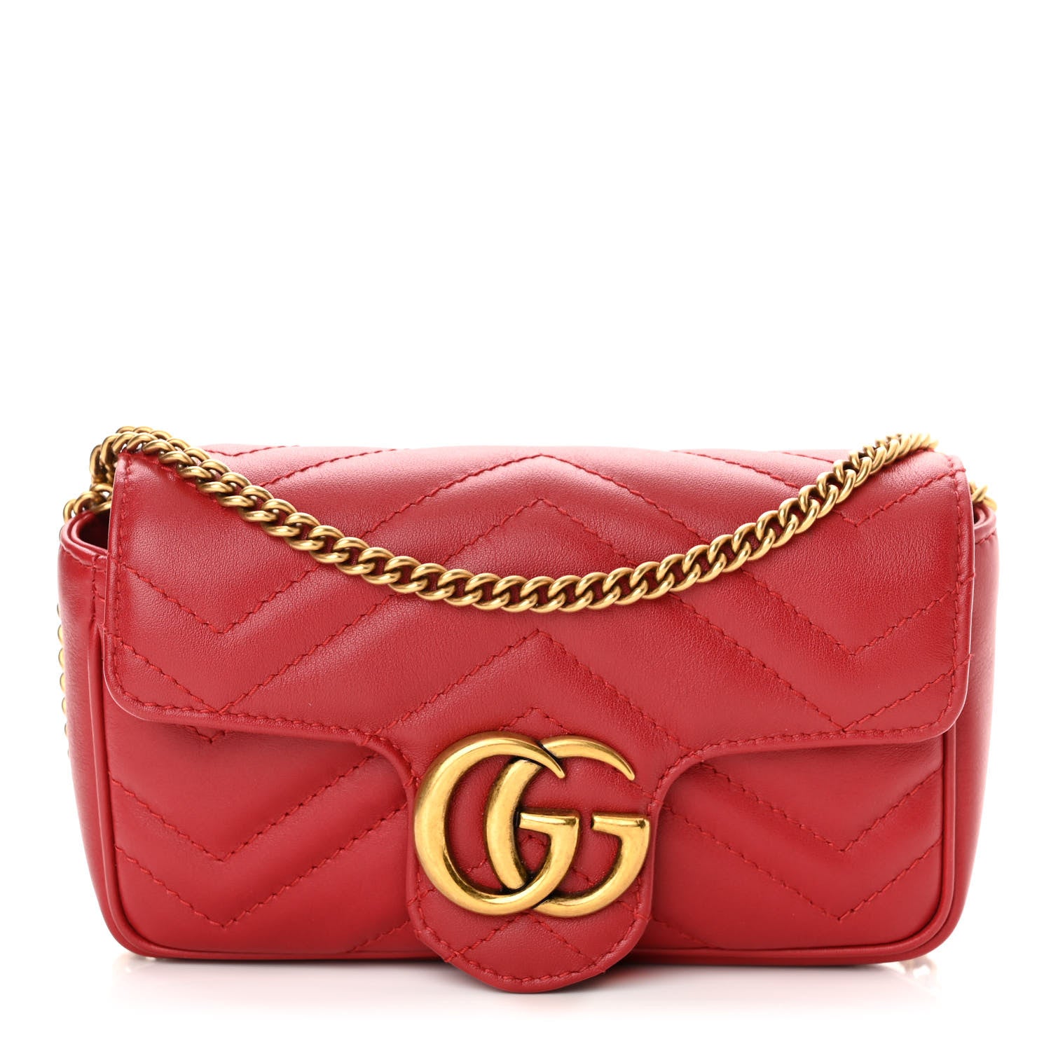 Gucci Calfskin Matelasse Super Mini GG Marmont Shoulder Bag Hibiscus Red 1 of 13