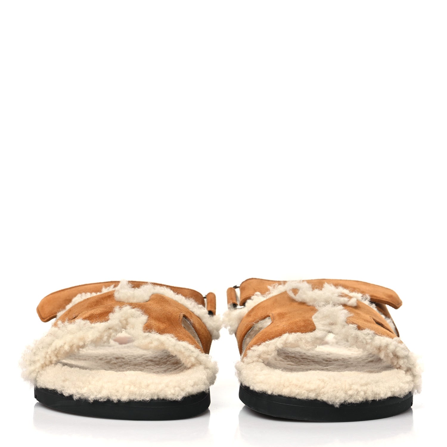 Hermes Suede Goatskin Woolskin Womens Chypre Sandals 37 Naturel Ecru 2 of 8