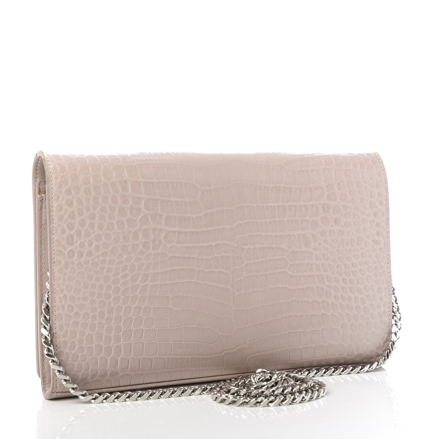 Calfskin Crocodile Embossed Monogram Chain Wallet Rose Antic
