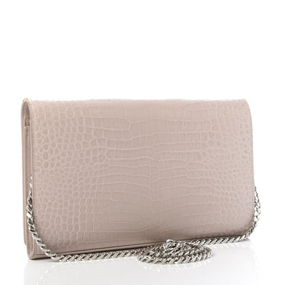 Saint Laurent Calfskin Crocodile Embossed Monogram Chain Wallet Rose Antic 3 of 12