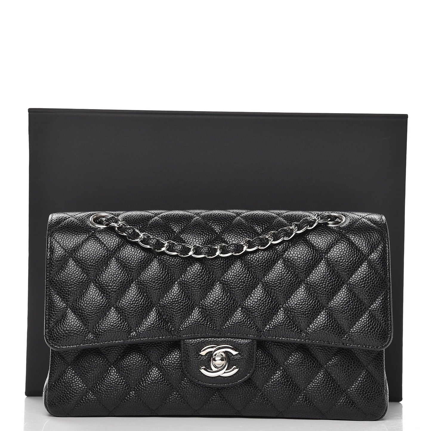 Caviar Quilted Medium Double Flap Black