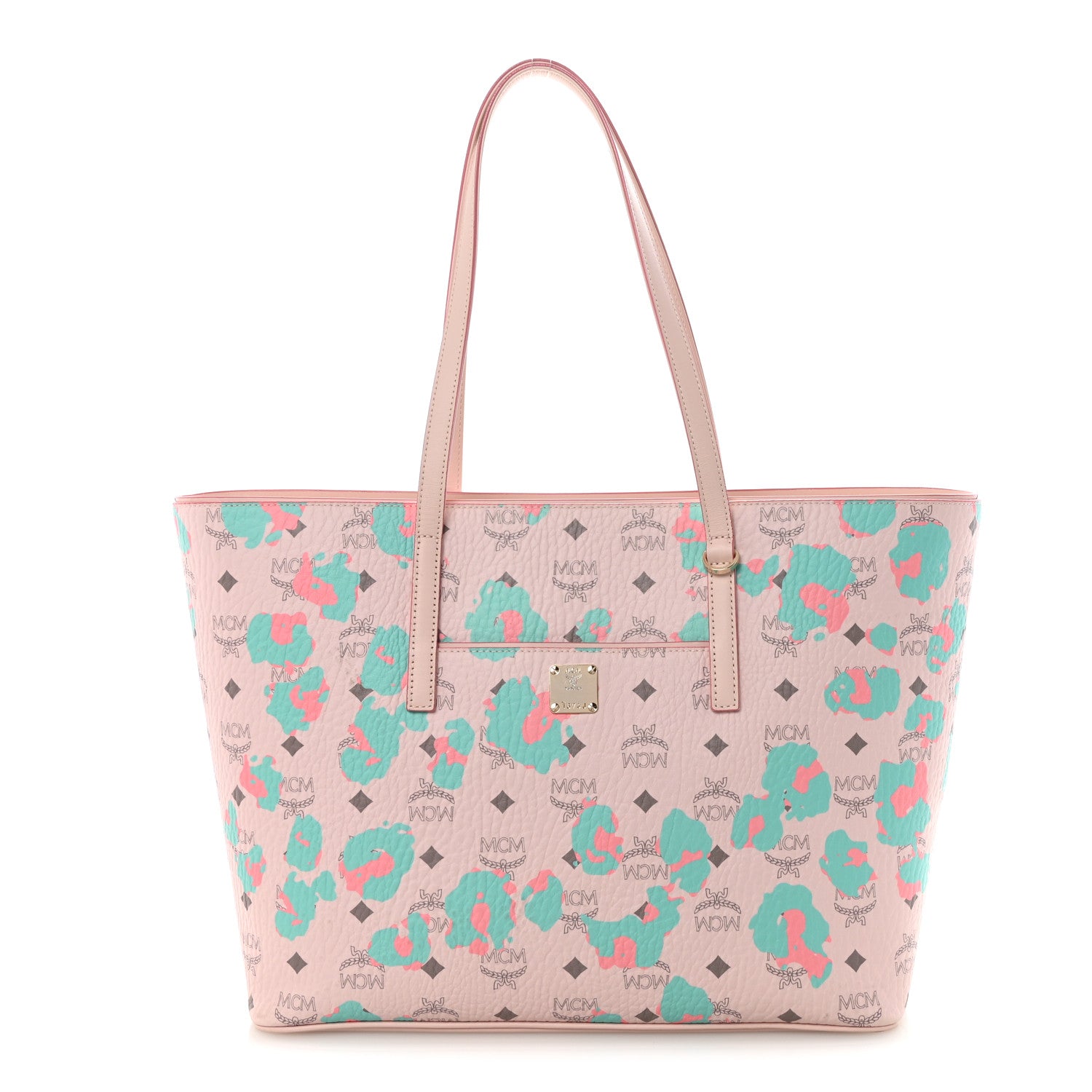 MCM Visetos Leopard Print Medium Anya Shopper Tote  Pink 1 of 9