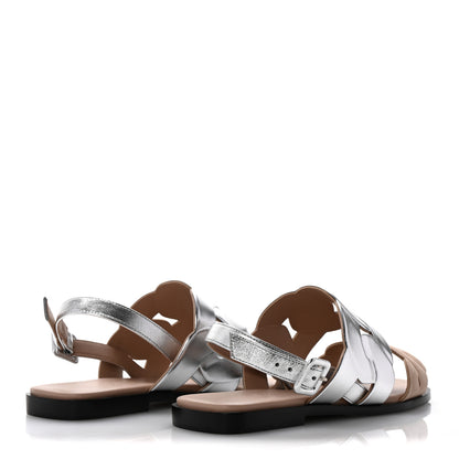 Hermes Metallic Nappa Chevre Velours Womens Grace Sandals 36.5 Gris Argente Beige 5 of 10