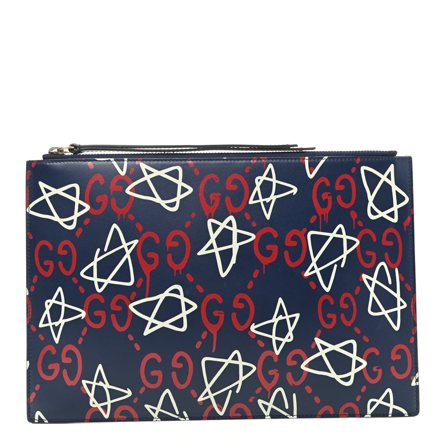Calfskin GucciGhost Print Pouch Blue Agata Hibiscus Red