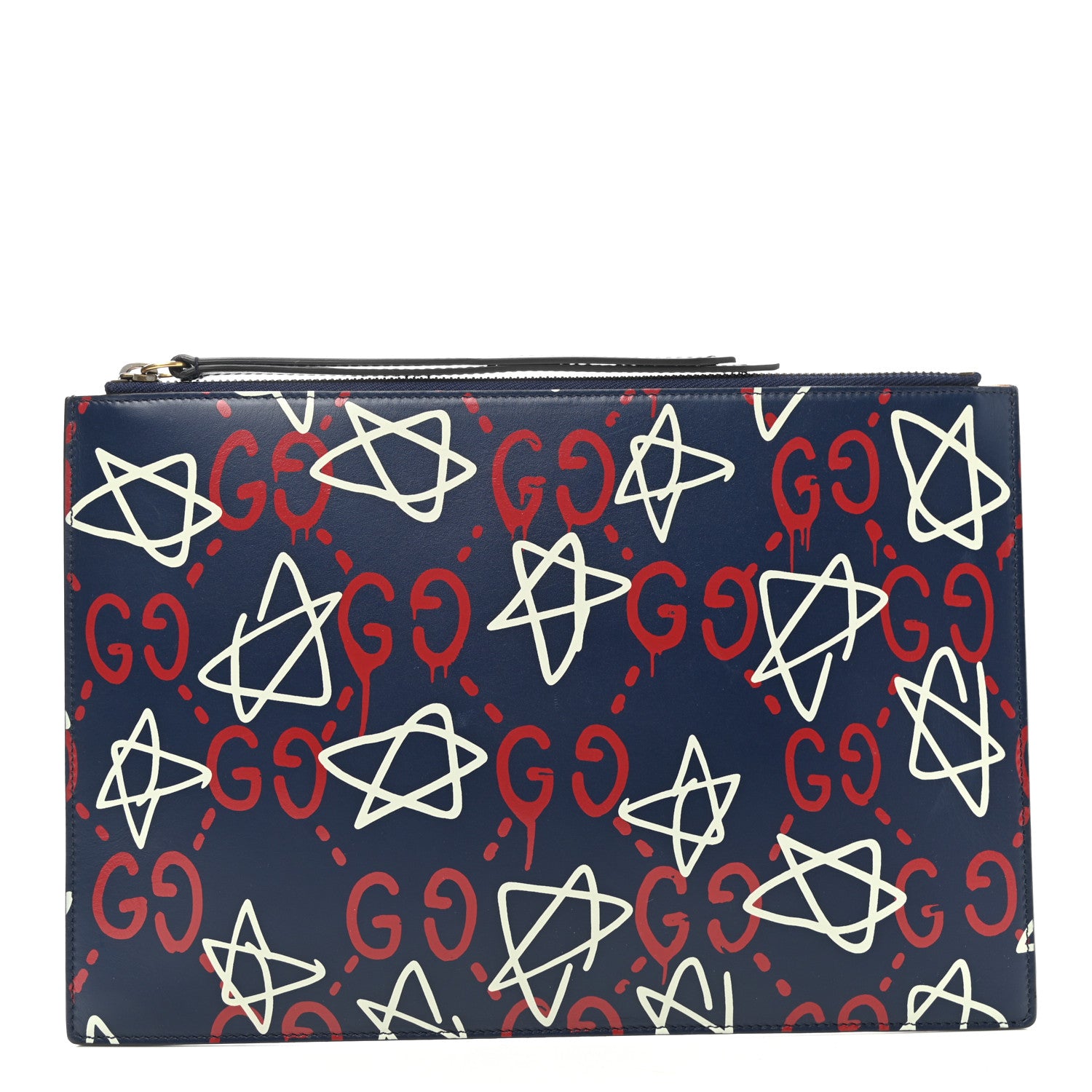 Gucci Calfskin GucciGhost Print Pouch Blue Agata Hibiscus Red 1 of 8