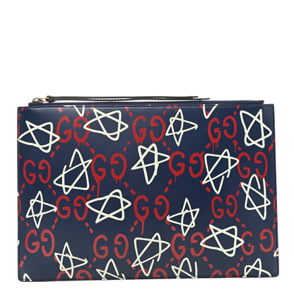 Gucci Calfskin GucciGhost Print Pouch Blue Agata Hibiscus Red 1 of 8