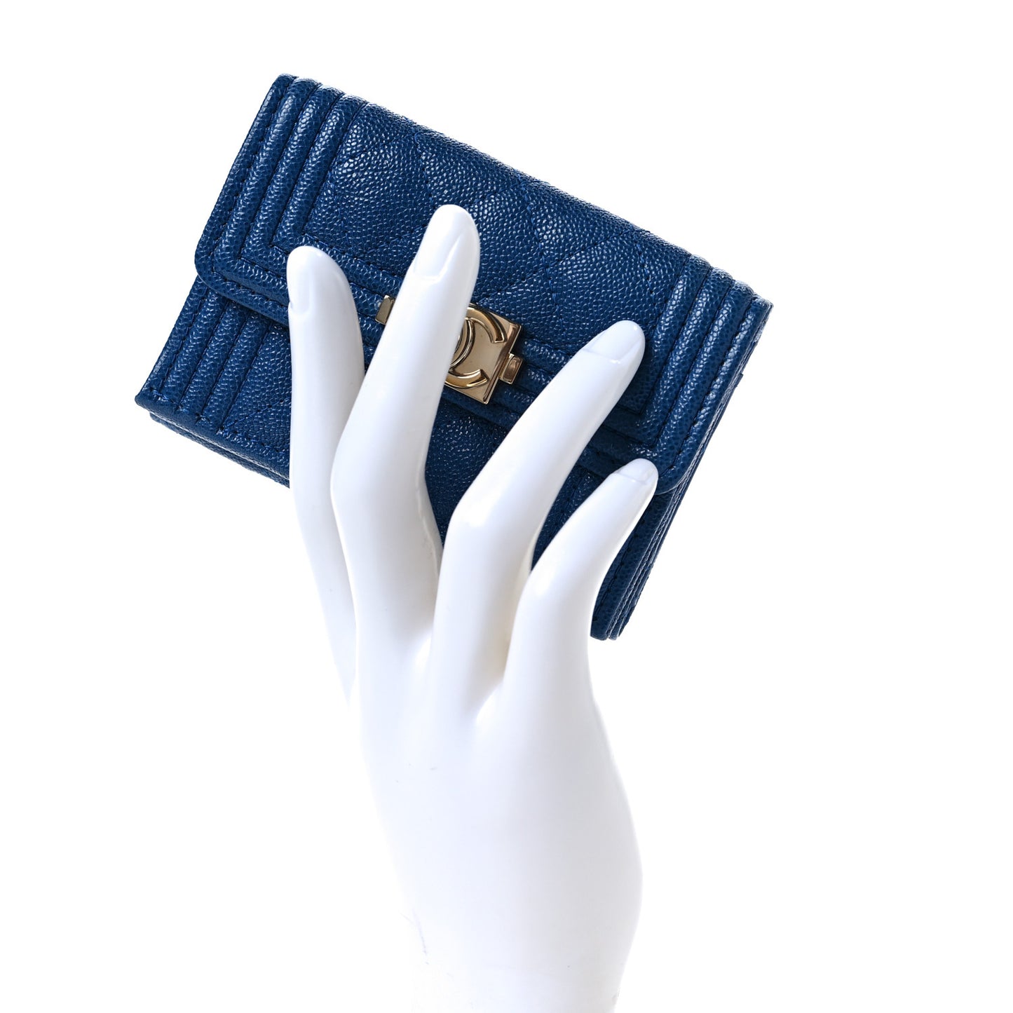 Caviar Quilted Small Boy Flap Wallet Blue