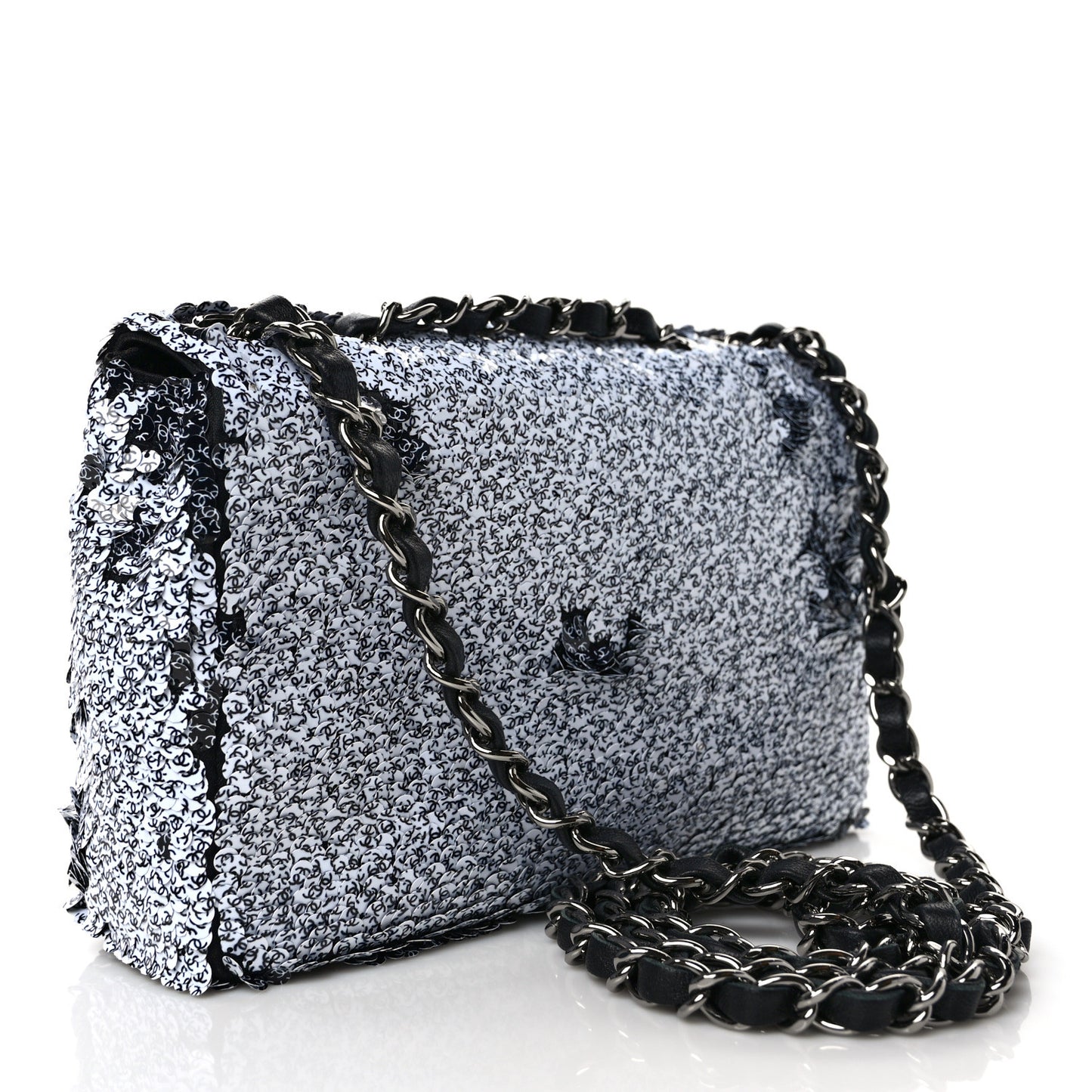Sequin CC Logo Small Single Flap White Black