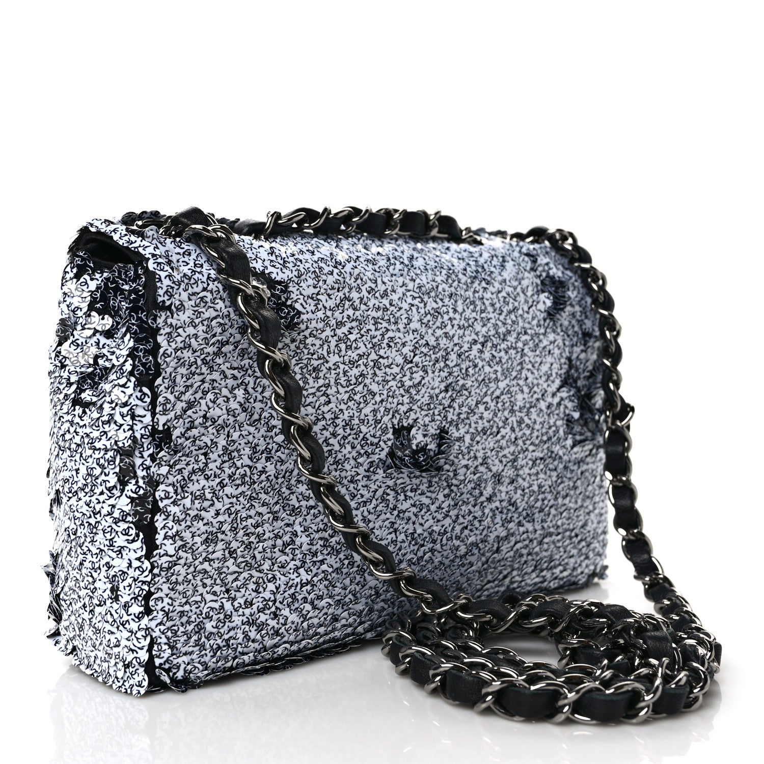 Chanel Sequin CC Logo Small Single Flap White Black 3 of 8