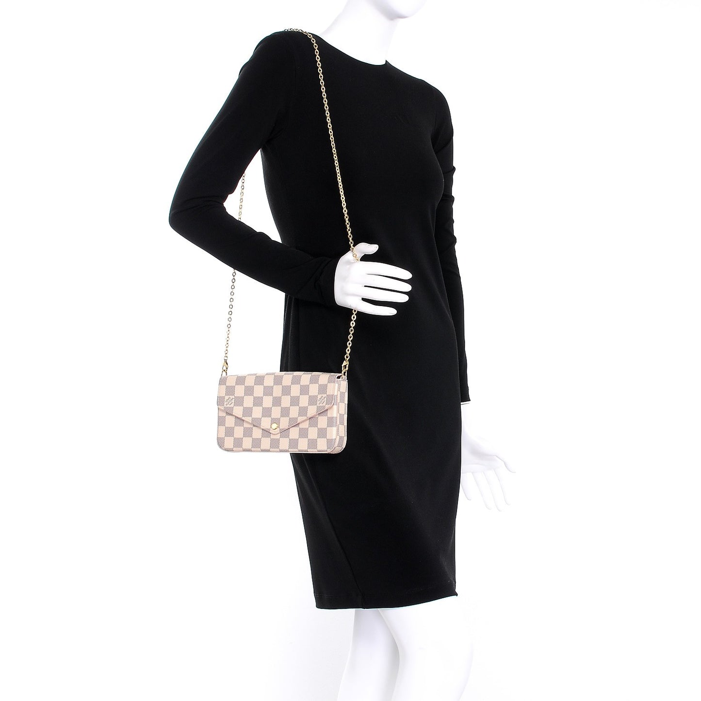 Damier Azur Pochette Felicie Chain Wallet Rose Ballerine