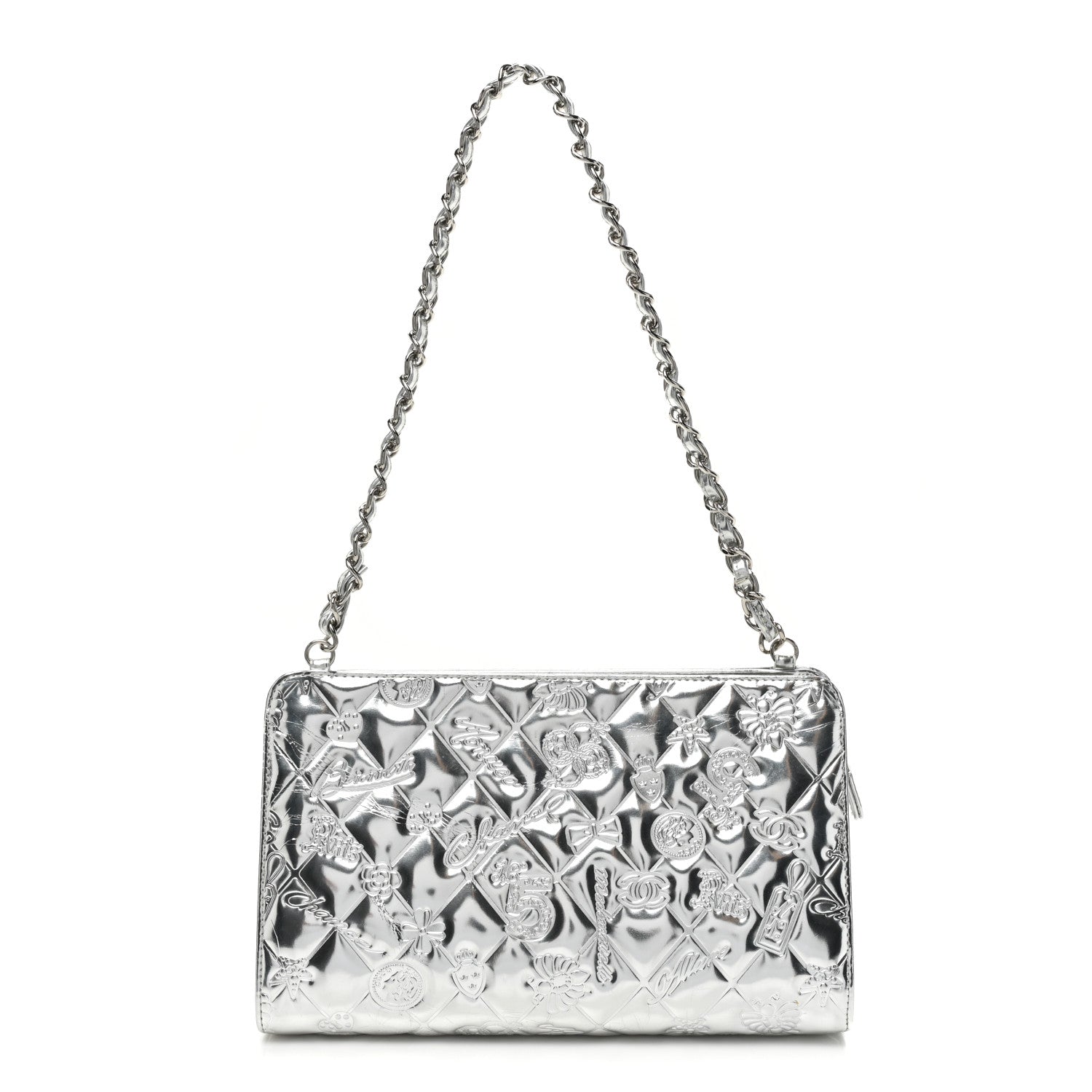 Chanel Metallic Patent Calfskin Lucky Symbols Pochette Silver 1 of 19