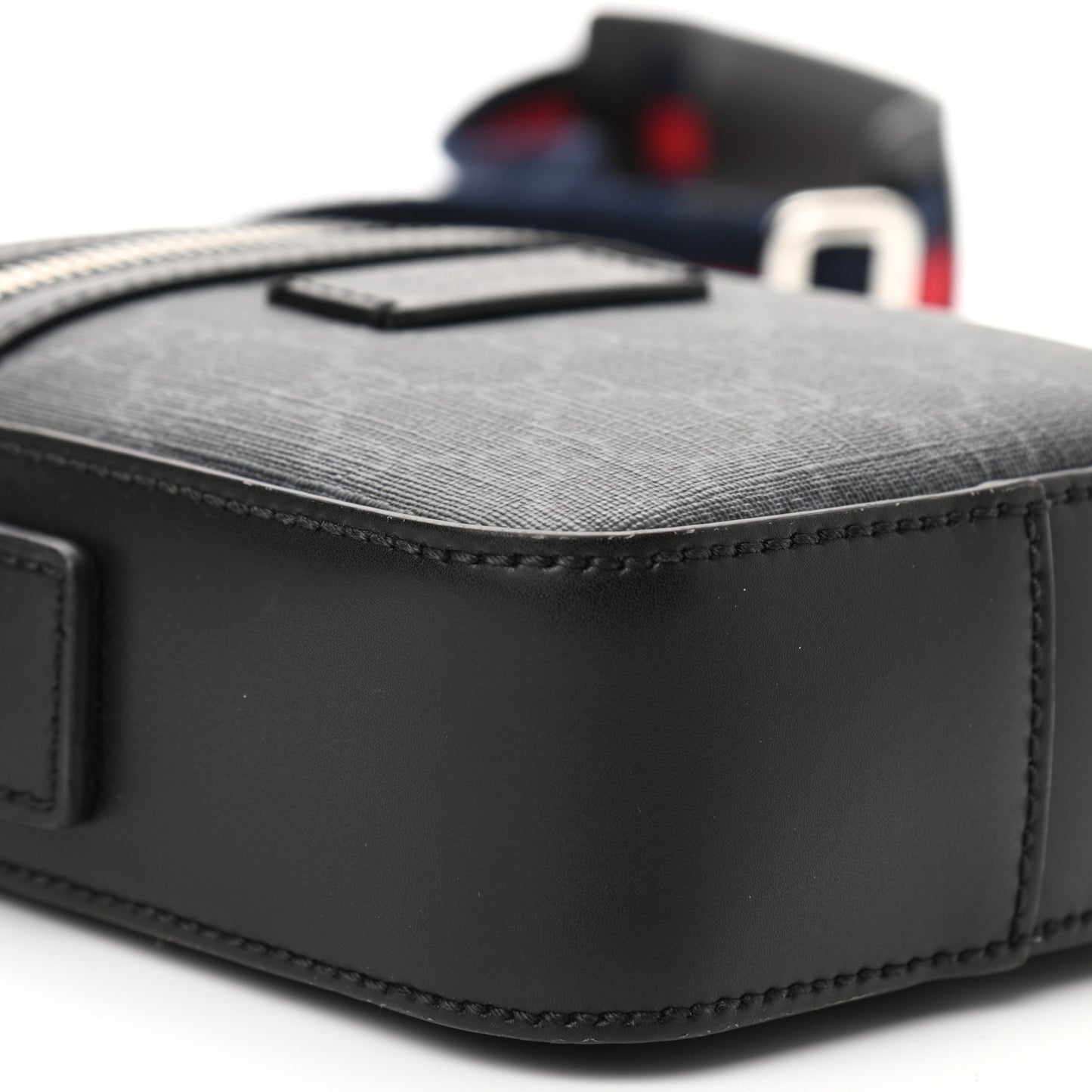 GG Supreme Monogram Appia Calfskin Web Small Camera Messenger Bag Black Grey