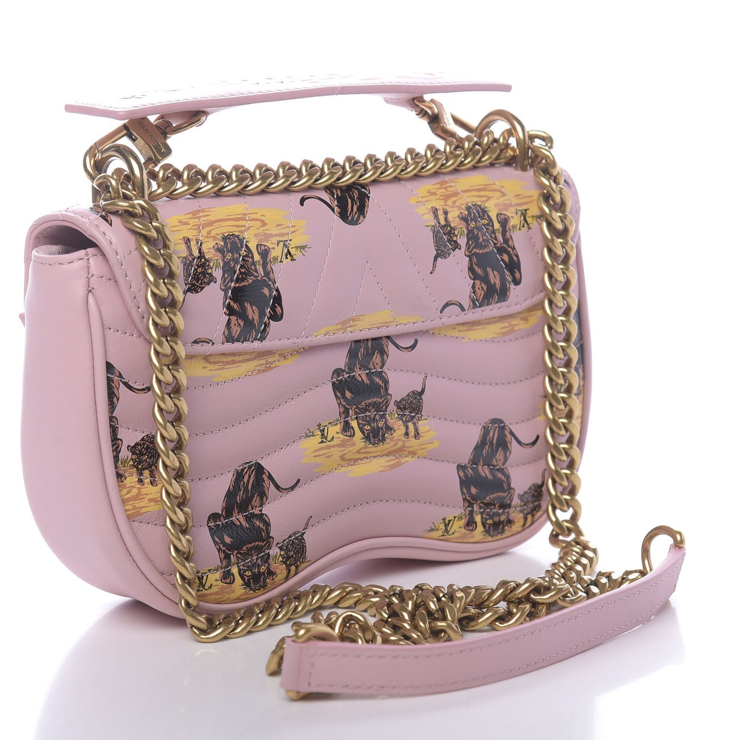 Calfskin Leopard Print New Wave Chain PM Light Pink
