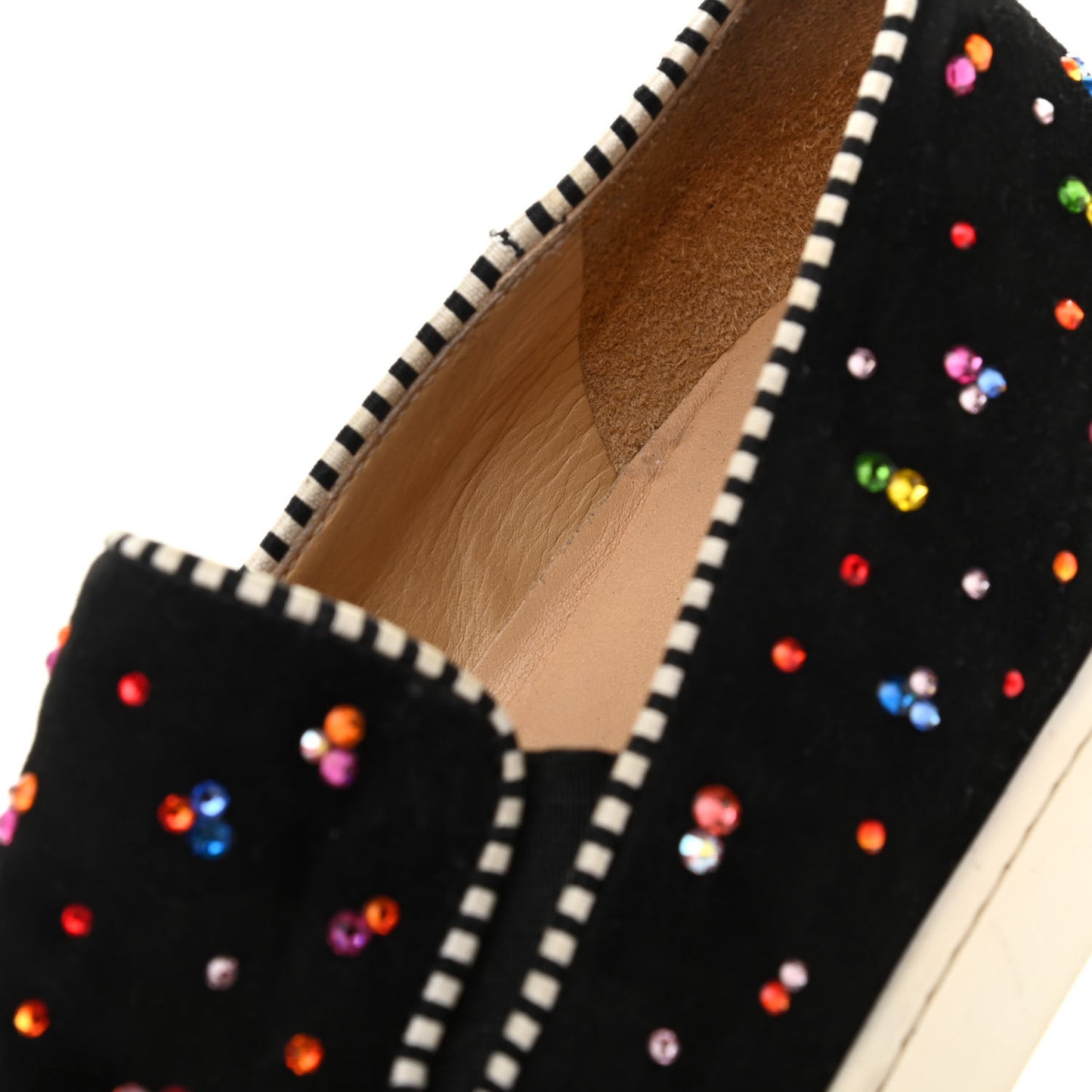 Suede Crystal Roller Boat Slip On Sneakers 38 Black