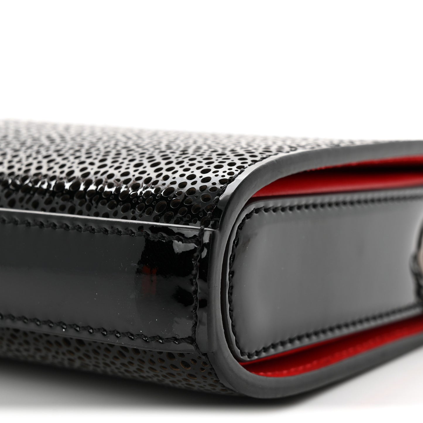 Patent Calfskin Crystal Vanite Small Clutch Black