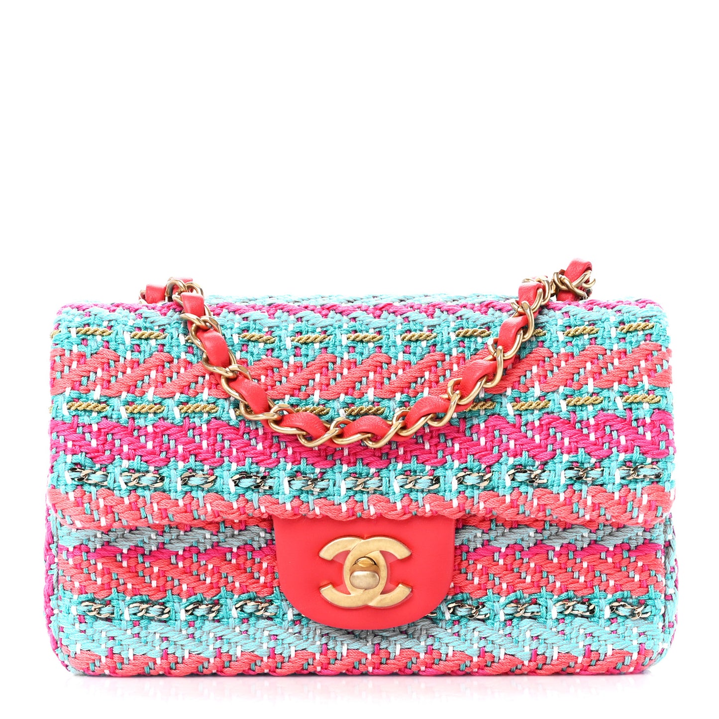 Cotton Mixed Fibers Woven Mini Rectangular Flap Red Fuchsia Blue