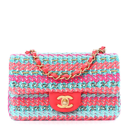 Chanel Cotton Mixed Fibers Woven Mini Rectangular Flap Red Fuchsia Blue 1 of 11