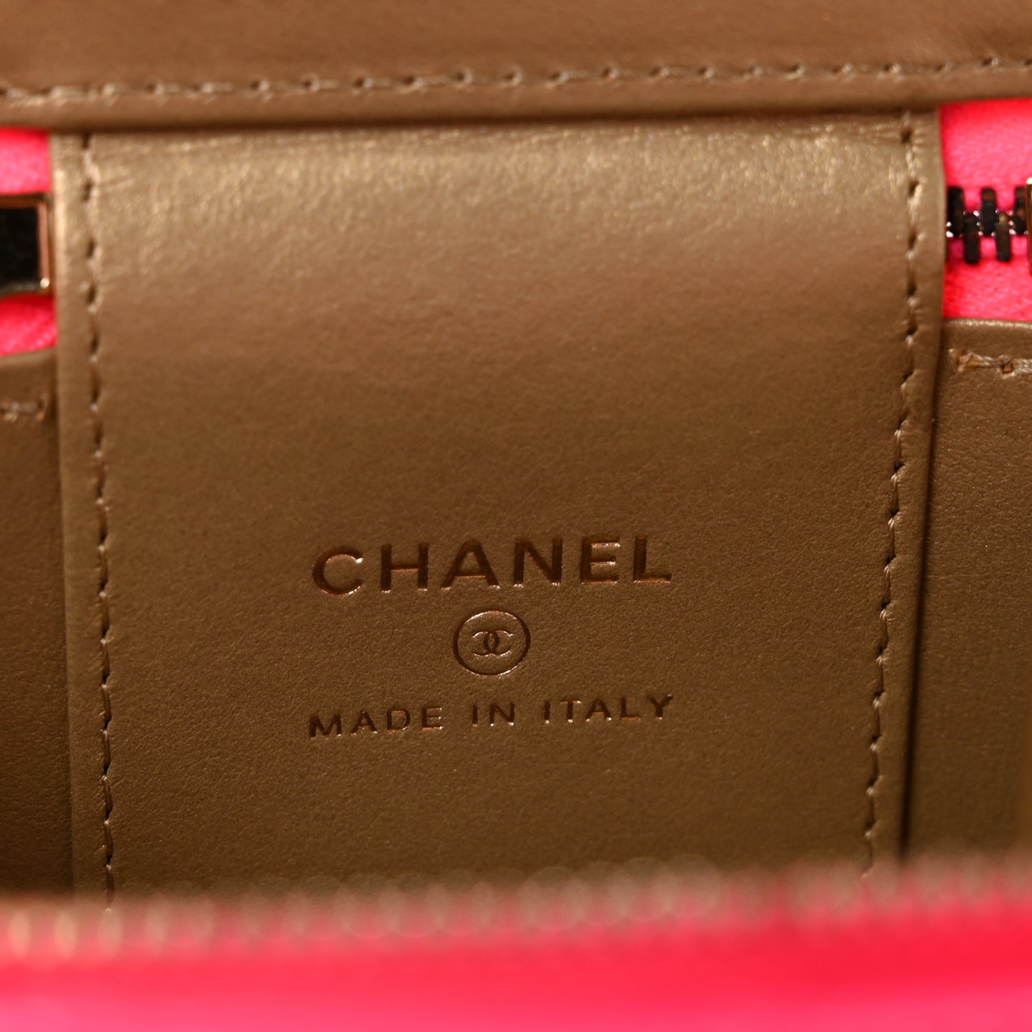 Patent Quilted Pearl Crush Mini Vanity Case With Chain Neon Pink