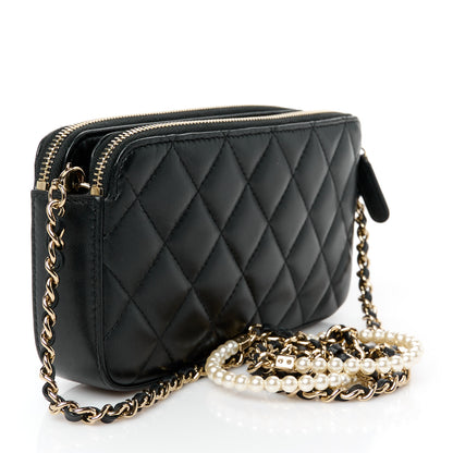 Chanel Lambskin Quilted Pearl Clutch With Chain Black 3 of 13