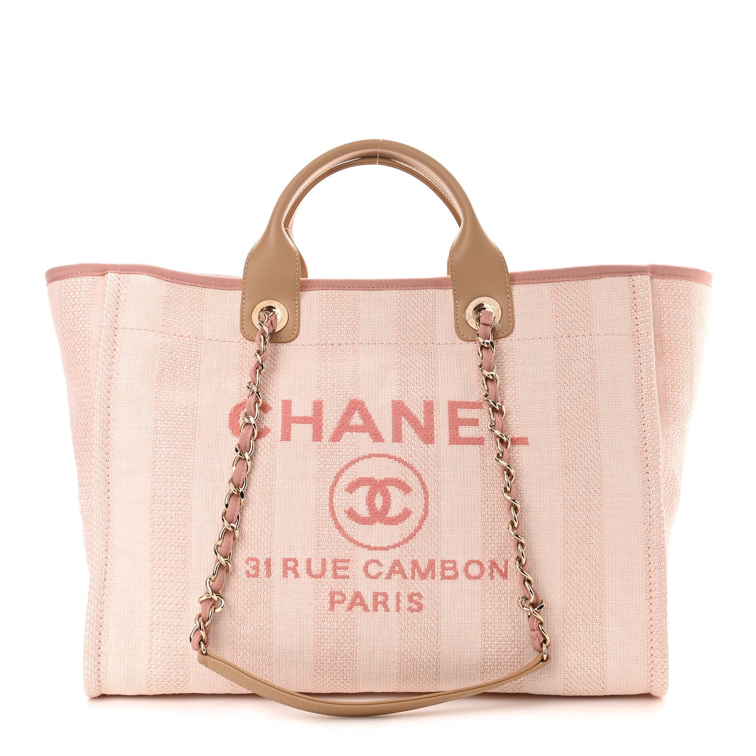 Chanel Mixed Fibers Calfskin Striped Medium Deauville Tote Light Pink 1 of 10