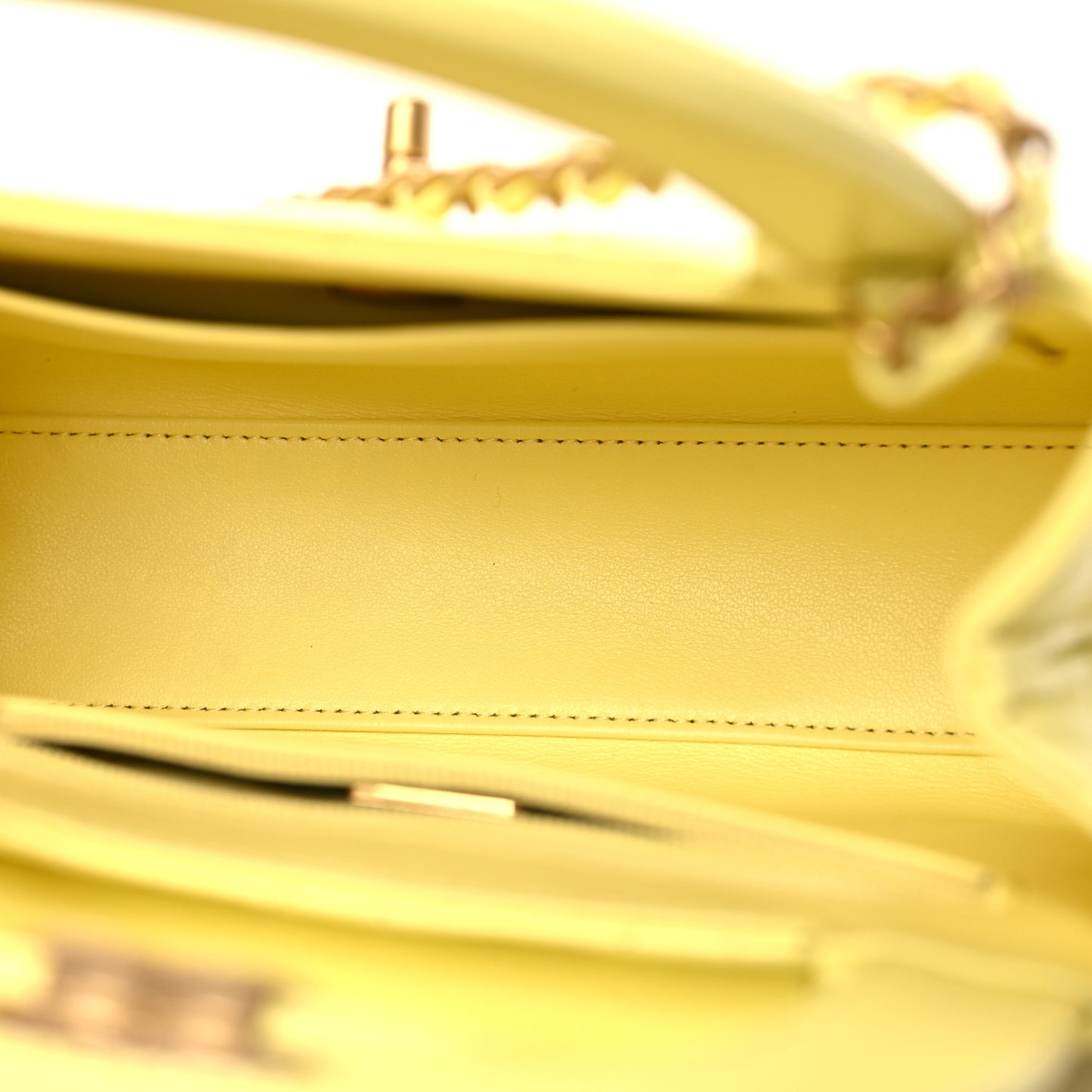 Shiny Aged Calfskin Quilted Nano Kelly Shopper Light Yellow