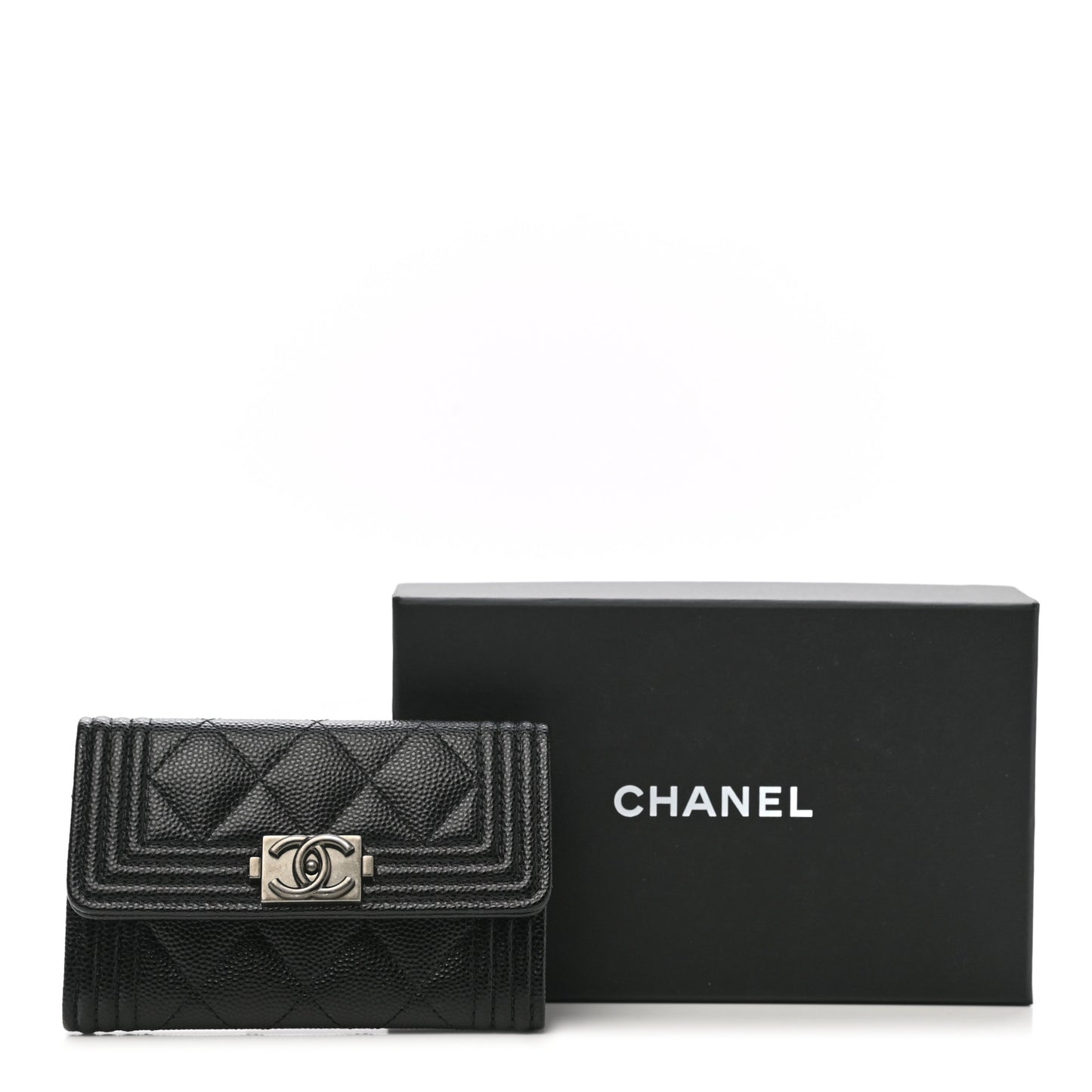 Caviar Quilted Boy Flap Card Holder Black