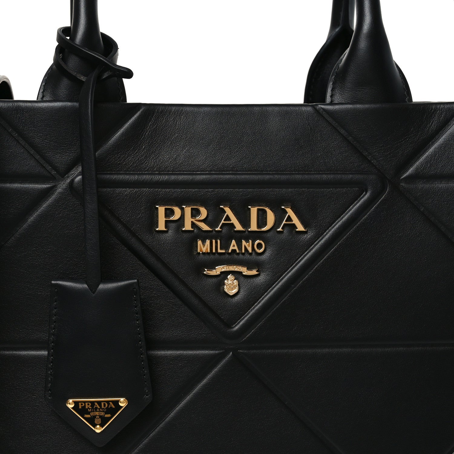 Prada Soft Calfskin Triangolo Symbole Embossed Small Tote Black 7 of 9