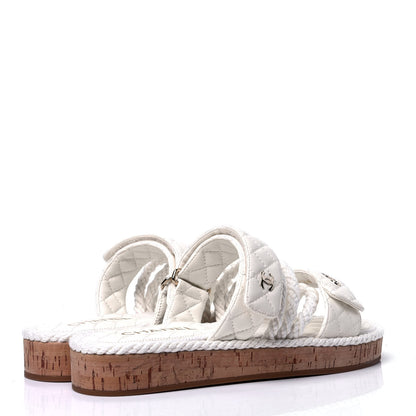 Chanel Cord Lambskin Quilted Logo Mules Ivory 3 of 6