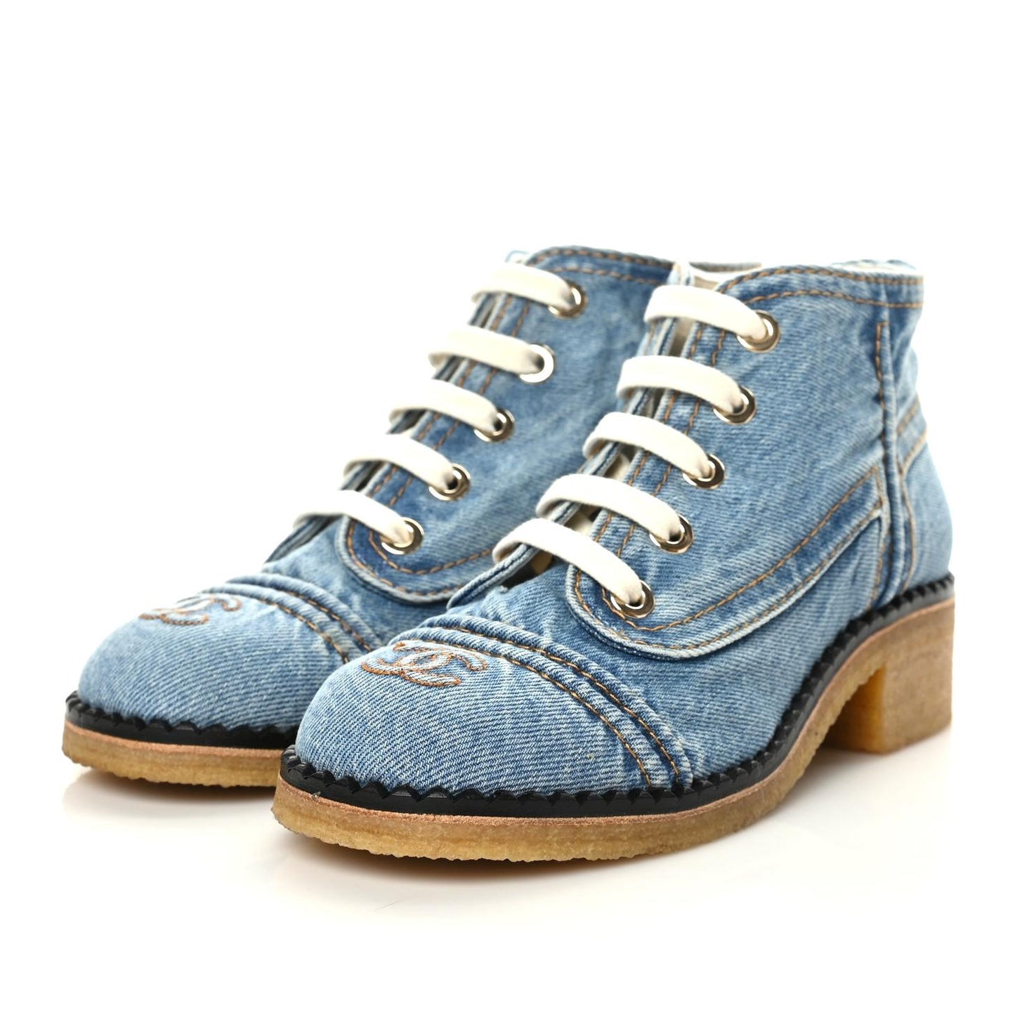 Denim Lace Up Boots 36.5 Light Blue