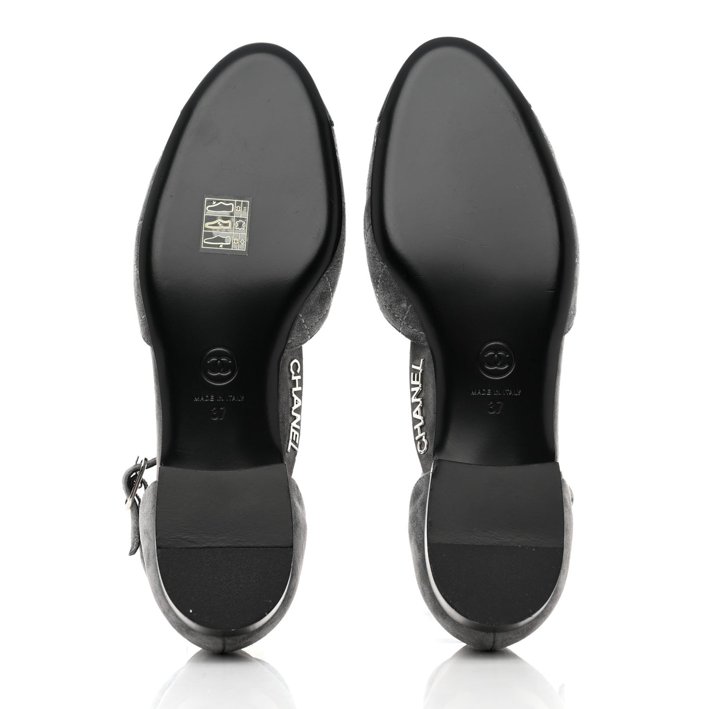 Suede Grosgrain Cap Toe CC Mary Jane Flats 37 Grey Black