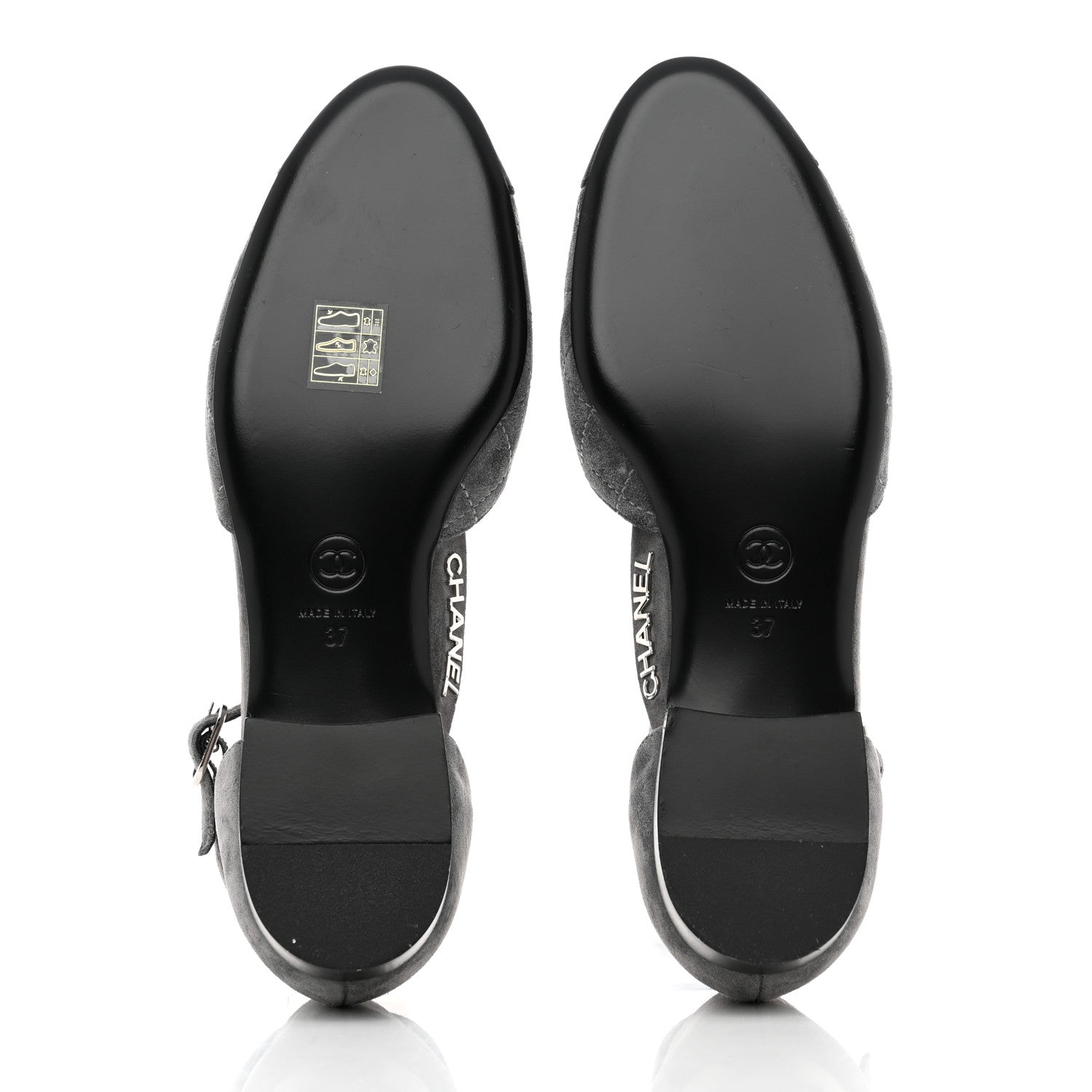 Chanel Suede Grosgrain Cap Toe CC Mary Jane Flats 37 Grey Black 5 of 9