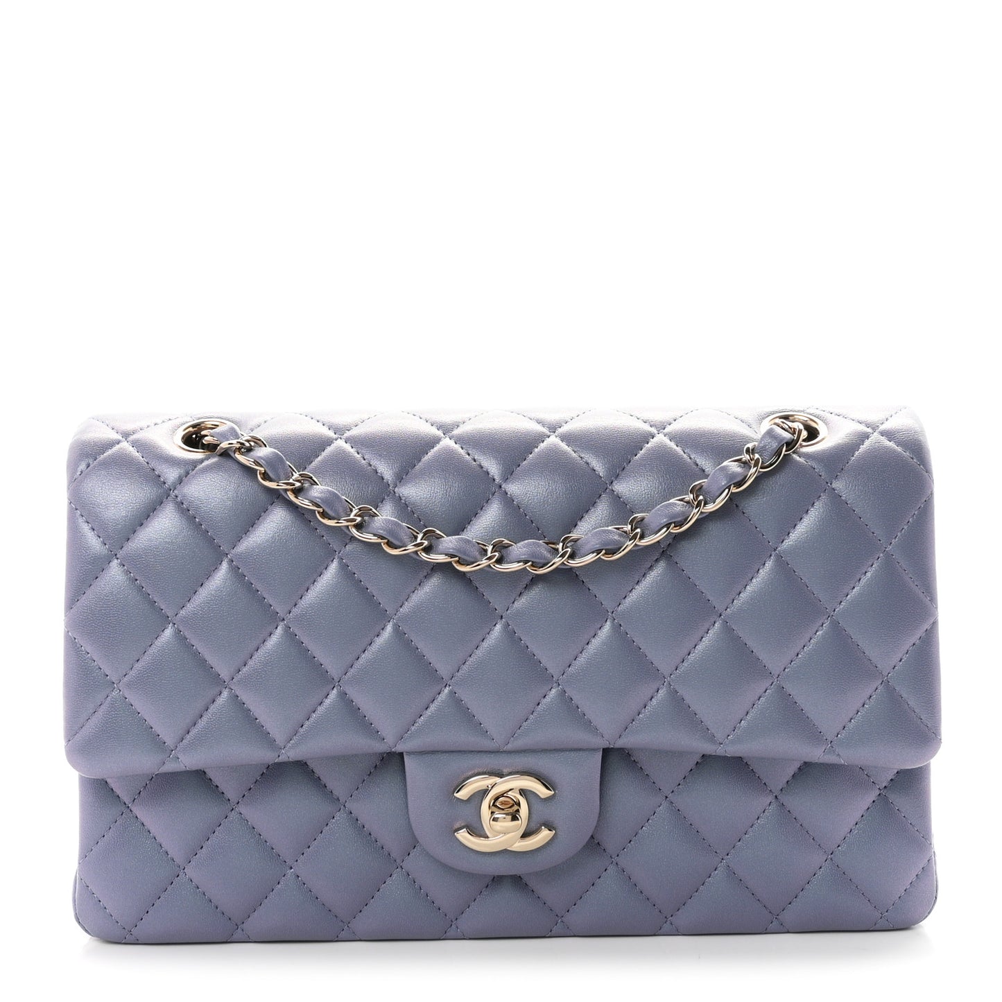 Iridescent Lambskin Quilted Medium Double Flap Light Purple