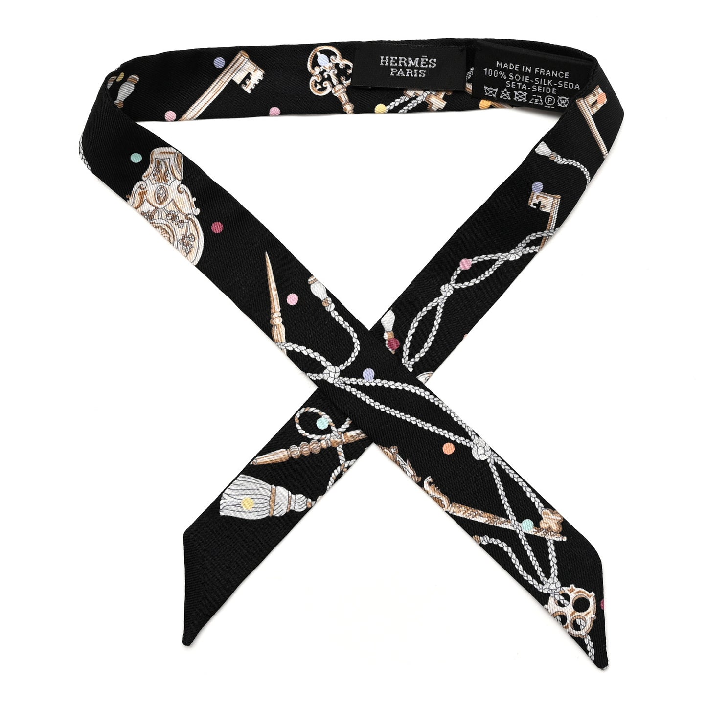 Silk Les Cles A Pois Doll Twilly Black Beige Rose Multicolor