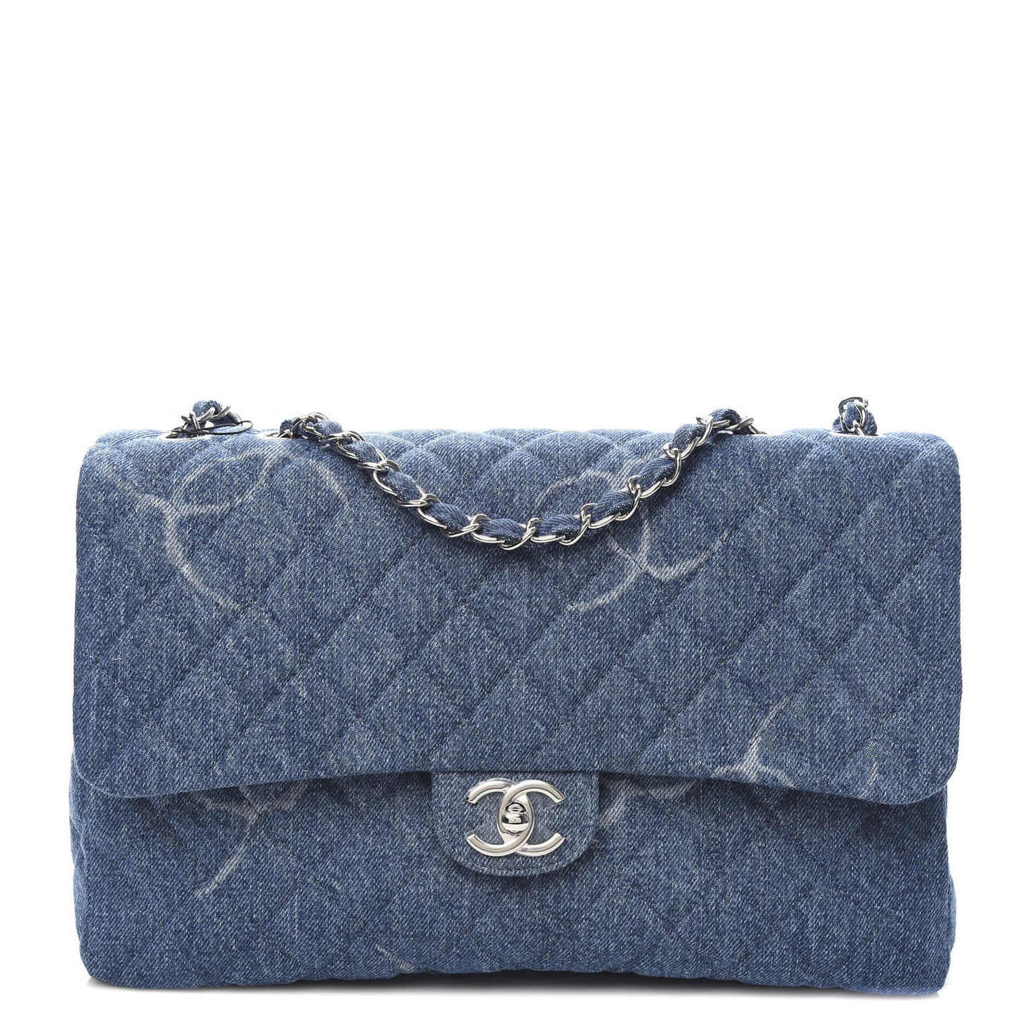 Denim Quilted CC Print Jumbo Single Flap Blue