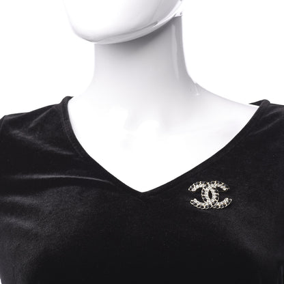 Chanel Lambskin Crystal Vintage Allure CC Chain Brooch Black Gold 2 of 5