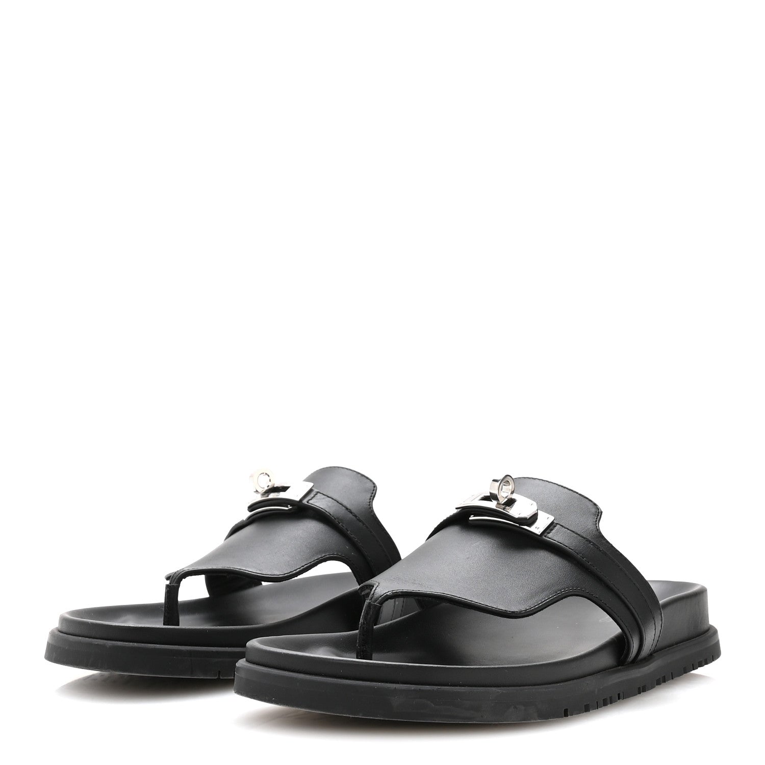 Hermes Calfskin Womens Empire Sandals 36.5 Black 4 of 9