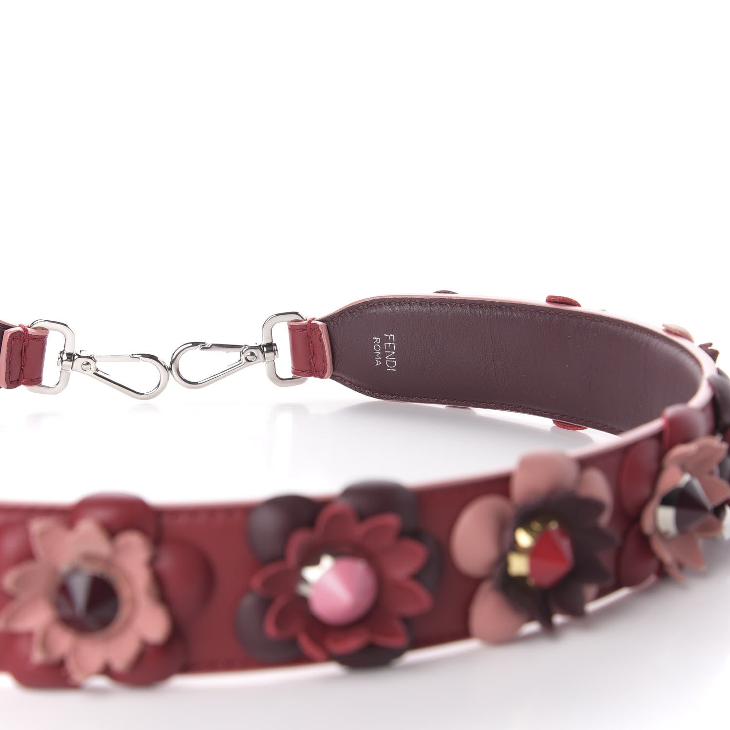 Fendi Vitello Dolce Flowerland Studded Strap You Ribes Bordeaux 3 of 4
