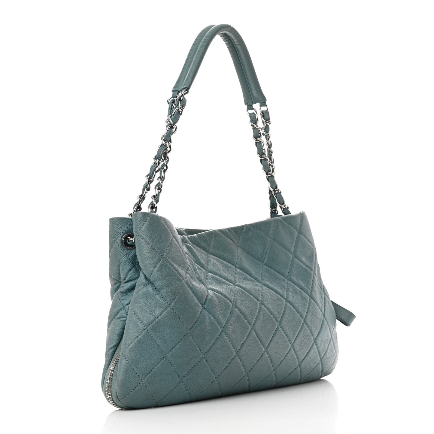Caviar Quilted Expandable Zip Shoulder Bag Blue