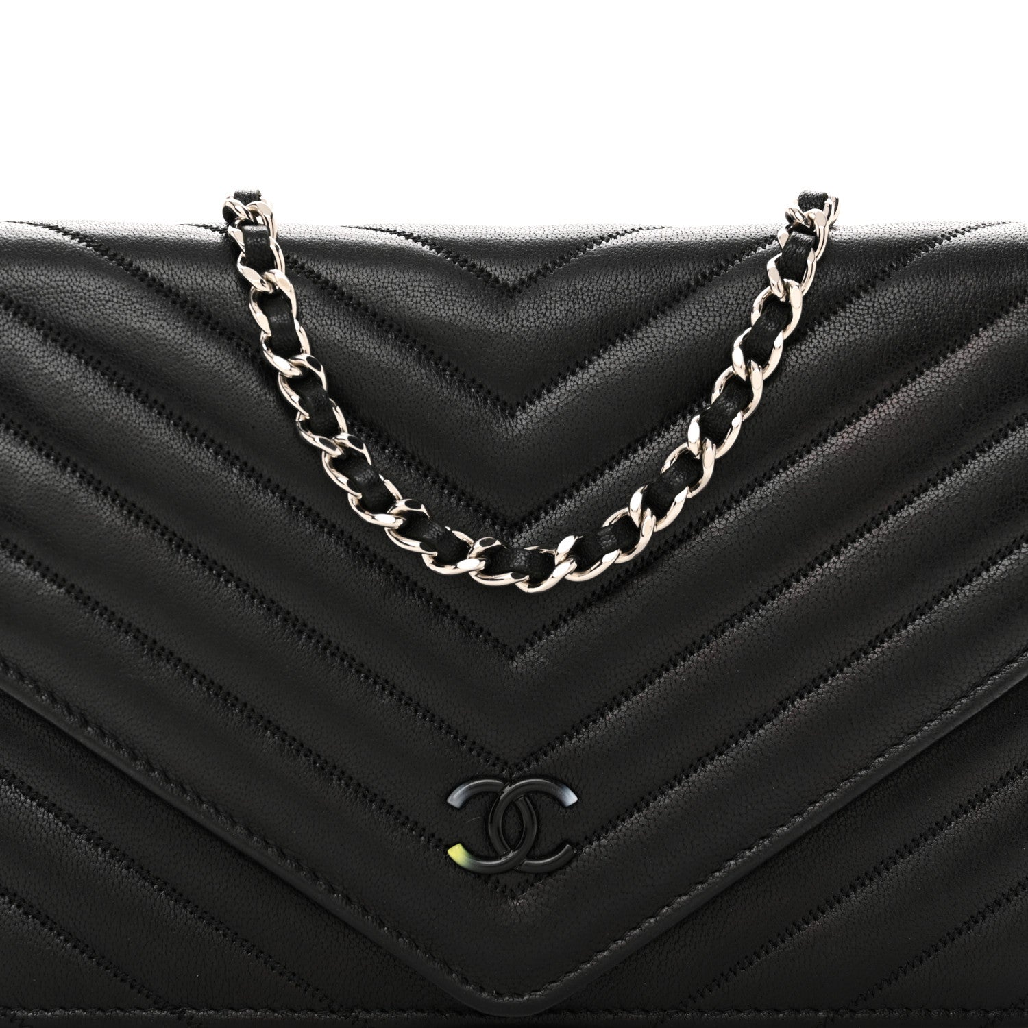 Chanel Sheepskin Chevron Wallet On Chain WOC Black 8 of 10