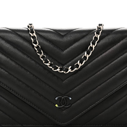 Chanel Sheepskin Chevron Wallet On Chain WOC Black 8 of 10