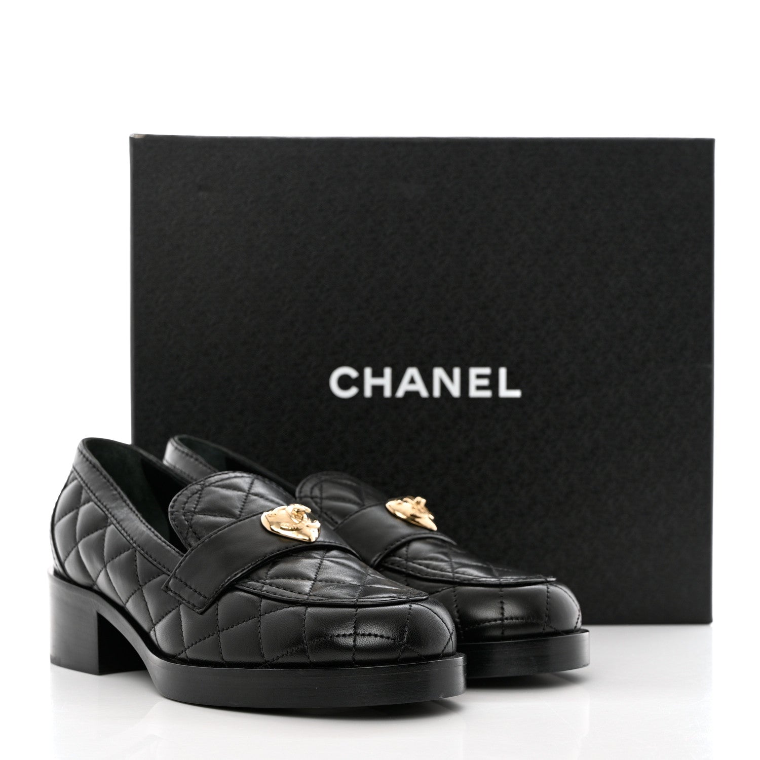 Chanel Lambskin Quilted CC Heart Loafers 36.5 Black 9 of 9