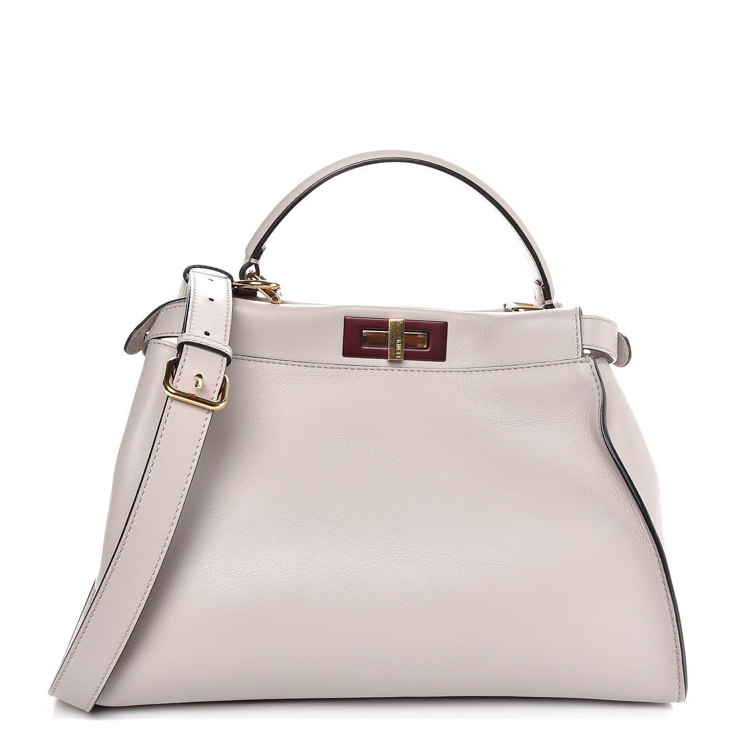 Fendi Vitello Seta Shiny Nappa Medium Peekaboo Iconic Satchel Grigio Polvere Bois de Rose 1 of 9