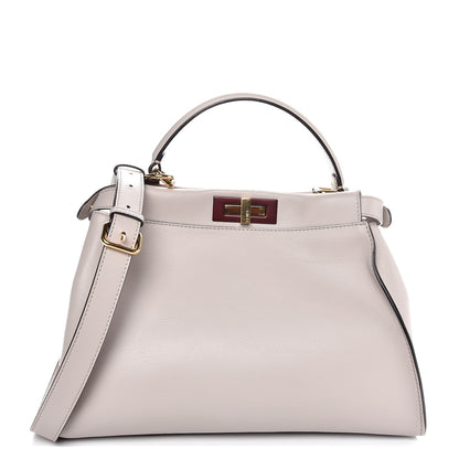 Fendi Vitello Seta Shiny Nappa Medium Peekaboo Iconic Satchel Grigio Polvere Bois de Rose 1 of 9