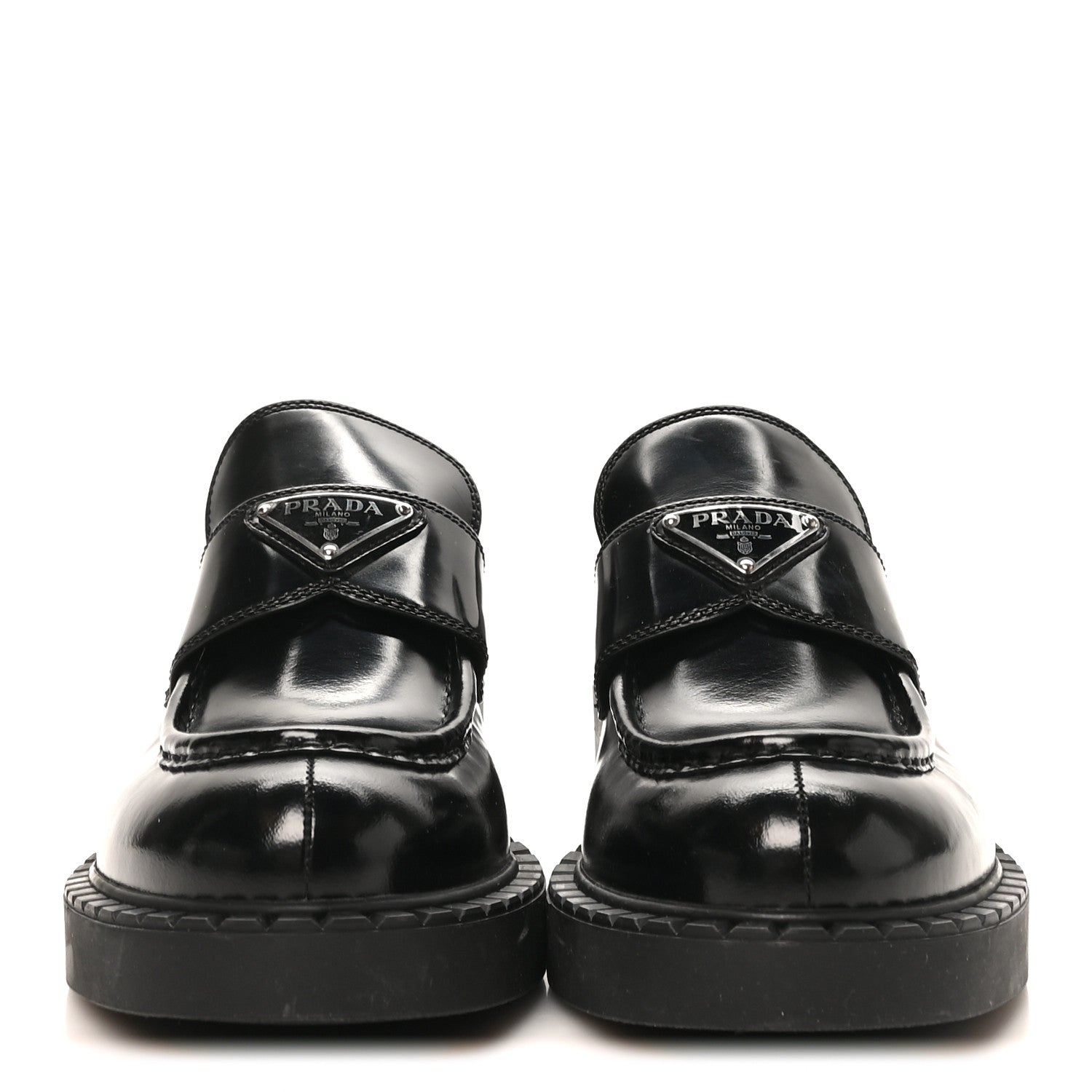 Prada Spazzolato Metal Triangle Logo 50mm Loafers 40 Black 3 of 9